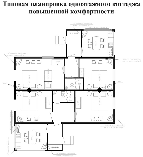 Коттедж №4 одноэтажный на 9 человек (два отдельных входа на 4 и 5 человек)
